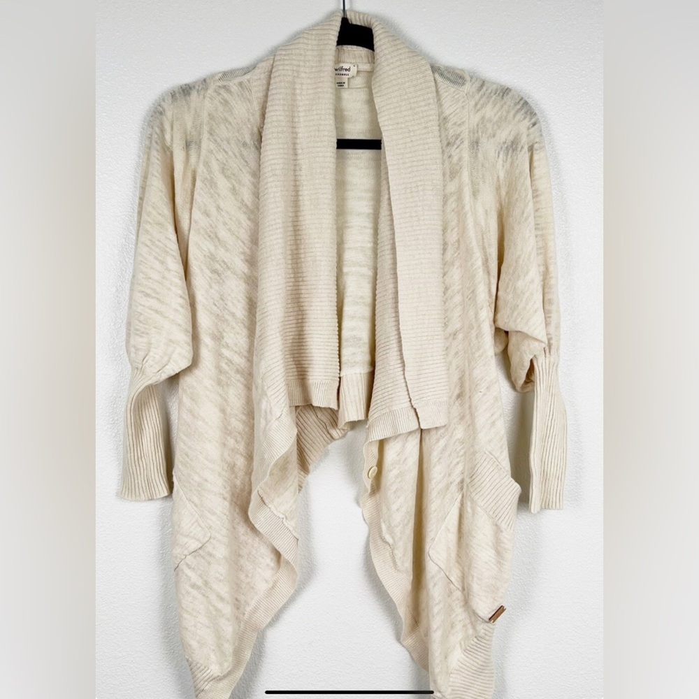 ARITZIA Wilfred Off-White Waterfall  2 button Cardigan with collar.